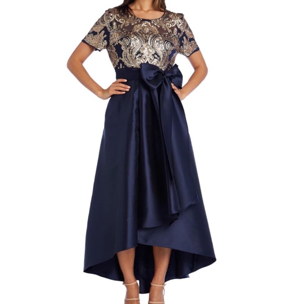 R&M Richards Blue Embellished Sequin High Low Wrap Dress Size 8
